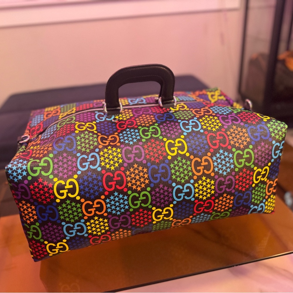 Convertible Duffle Backpack Psychedelic Print GG Coated Canvas Medium - Picture 2 of 6